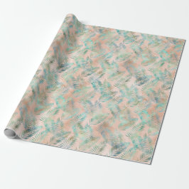 Peach Aqua Green Tropical Blätter Geschenkpapier