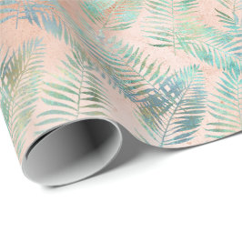 Peach Aqua Green Tropical Blätter Geschenkpapier