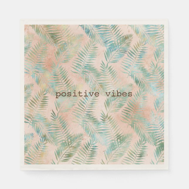 Peach Aqua Green Tropical Blätter Serviette (Vorderseite)