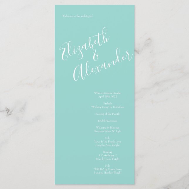 Peach & Aqua Peony & Rose Blumenzwiebelprogramme Menükarte (Vorderseite)
