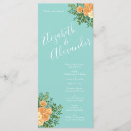 Peach & Aqua Peony & Rose Floral Wedding Programme