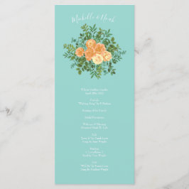 Peach & Aqua Peony & Rose Floral Wedding Programme
