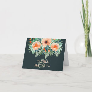 Peach Aquamarin Jade Watercolor Wedding Vielen Dan Dankeskarte