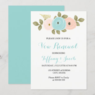 Peach Aquamarine Blume Vow Erneuerende Einladung