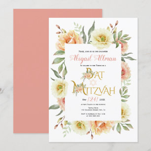 Peach Aquarell Blume Blumenstrauß Bat Mitzvah Einladung