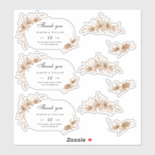 Peach Aquarell Blume danke Ihnen Hochzeitsaufklebe Aufkleber