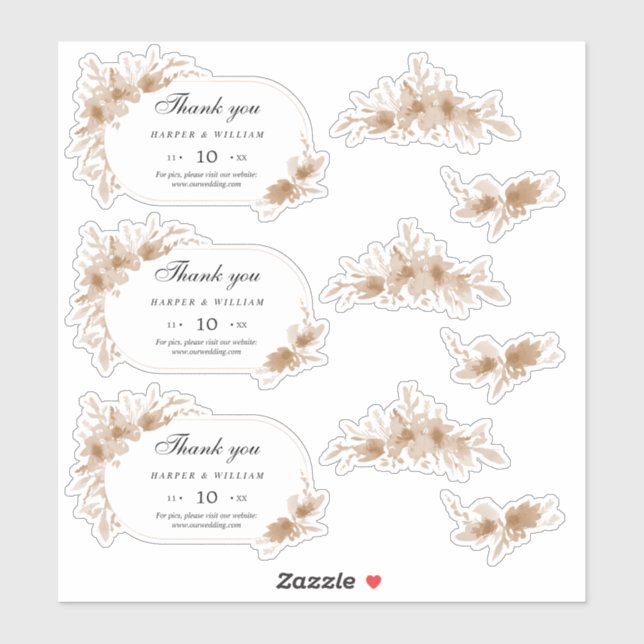 Peach Aquarell Blume danke Ihnen Hochzeitsaufklebe Aufkleber (Blatt)