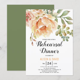 Peach Aquarell Blumen Hochzeit Probe Dinner Einladung