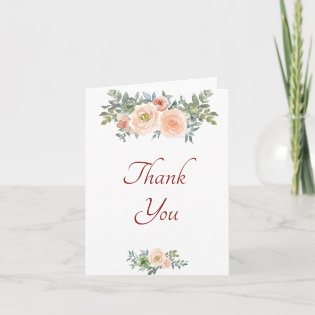 Peach Aquarell floral Dankeschön Karte (Vorderseite)