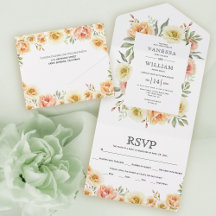 Peach Aquarellfarben Blütengrenze Hochzeit