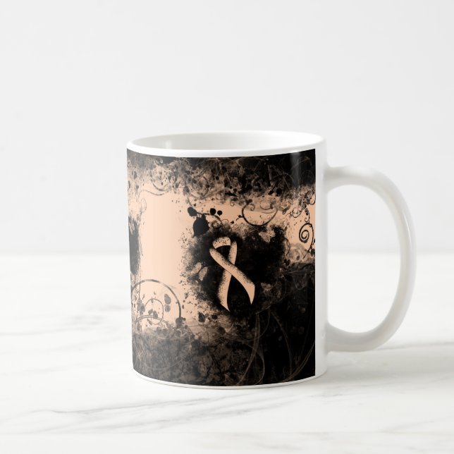 Peach Awareness Ribbon Grunge Herz Kaffeetasse (Rechts)
