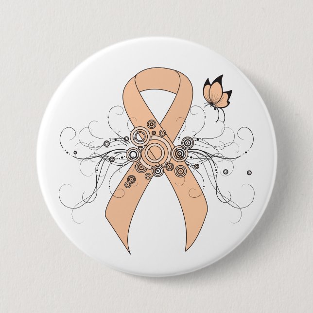 Peach Awareness Ribbon mit Butterfly Button (Vorderseite)