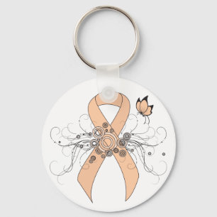 Peach Awareness Ribbon mit Butterfly Schlüsselanhänger