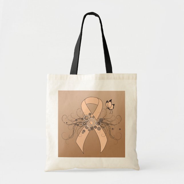 Peach Awareness Ribbon mit Butterfly Tragetasche (Vorne)