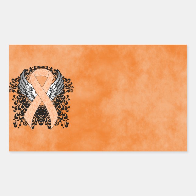 Peach Awareness Ribbon mit Flügeln Rechteckiger Aufkleber (Vorderseite)