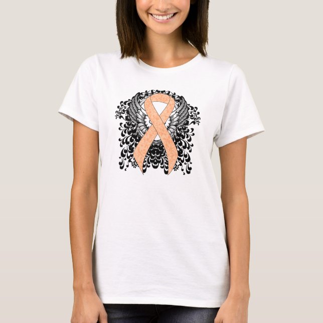 Peach Awareness Ribbon mit Flügeln T-Shirt (Vorderseite)