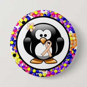 Peach Awareness Ribbon Penguin Button