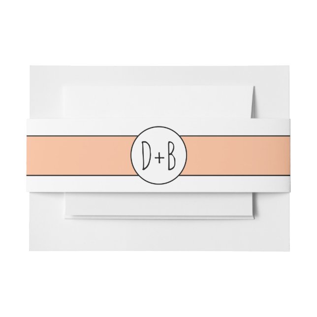 Peach Band und Initialen Hochzeit Einladung (Vorderseite Beispiel)