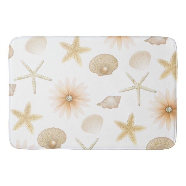 Peach Beach Seashells & Blume Modernes Glam Badematte (Vorderseite)