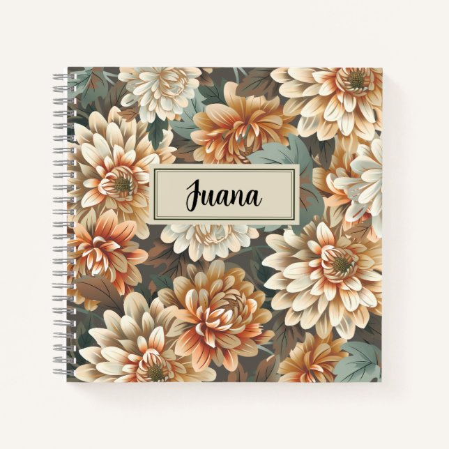 Peach Beige Chrysanthemum Floral Spiral Notebook Notizbuch (Vorderseite)