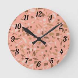 Peach Beige Tan Brown Terrazzo Marble Pattern Runde Wanduhr