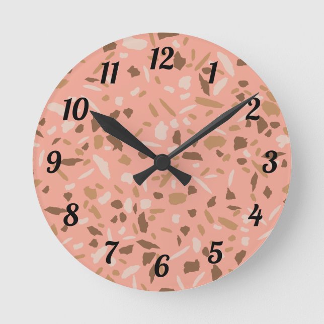 Peach Beige Tan Brown Terrazzo Marble Pattern  Runde Wanduhr (Vorderseite)