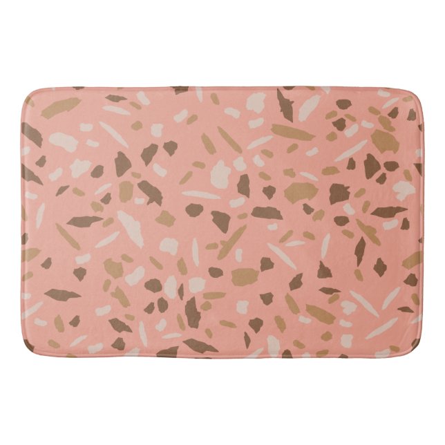 Peach Beige Tan Brown Terrazzo Marmormuster Badematte (Vorderseite)