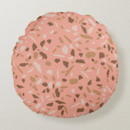 Peach Beige Tan Brown Terrazzo Marmormuster Rundes Kissen