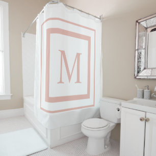 Peach Beige und weiße quadratische Grenzmonogramm Duschvorhang