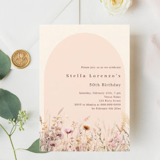 Peach beige Wildblume Florieren Geburtstagsluxus Einladung