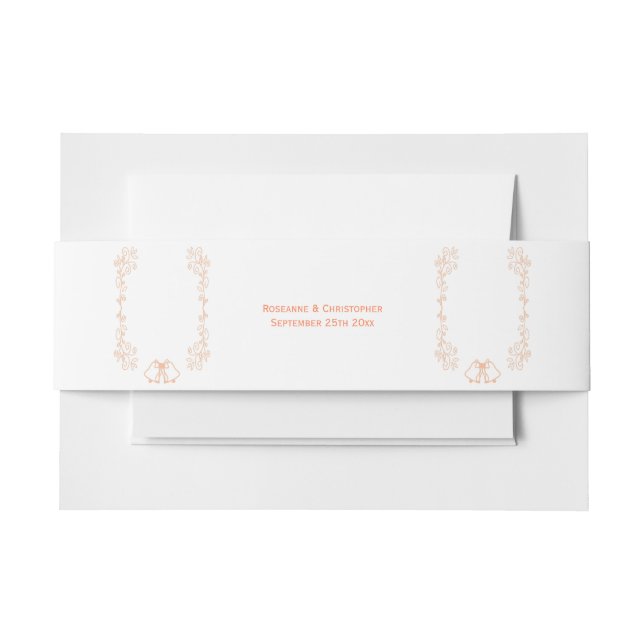 Peach Bells Scrollwork Design Wedding Einladungsbanderole (Vorderseite Beispiel)