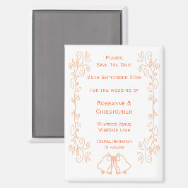 Peach Bells Scrollwork Wedding Save the Date Magnet