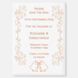 Peach Bells Scrollwork Wedding Save the Date Magnet