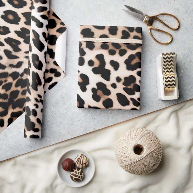 Peach Black Cream Leopard Geschenkpapier (Kunsthandwerk)
