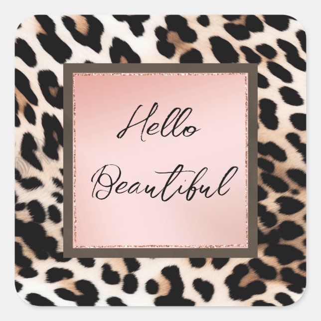 Peach Black Cream Leopard Quadratischer Aufkleber (Vorderseite)