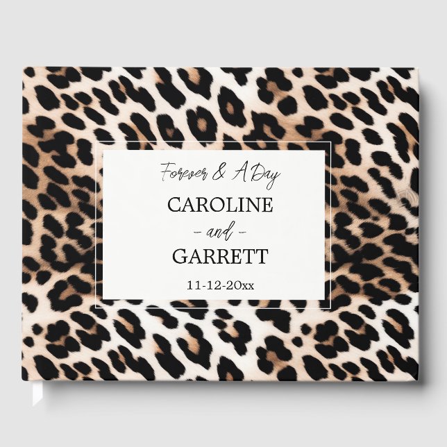 Peach Black Cream Leopard Wedding Gästebuch (Vorderseite)