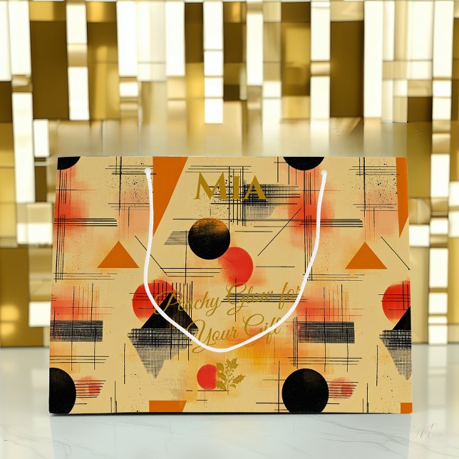 Peach & Black Geometric Contemporary Gift Bag Große Geschenktüte (Von Creator hochgeladen)