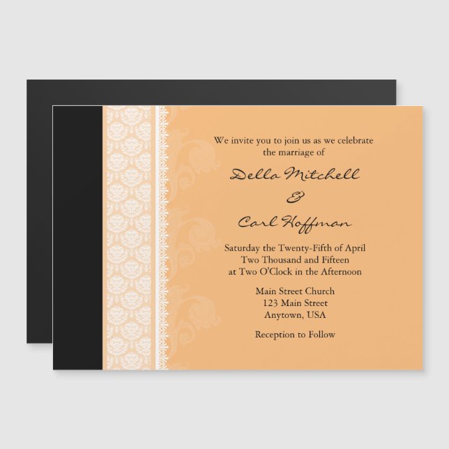 Peach Black Modern Magnetic Wedding Einladung (Vorne/Hinten)