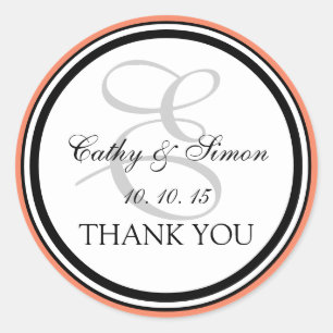 Peach Black Monogram E Wedding Vielen Dank Runder Aufkleber