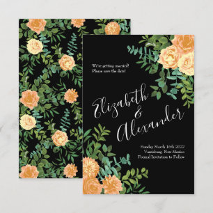 Peach & Black Peony Rose Hochzeitstag Rett Einladung