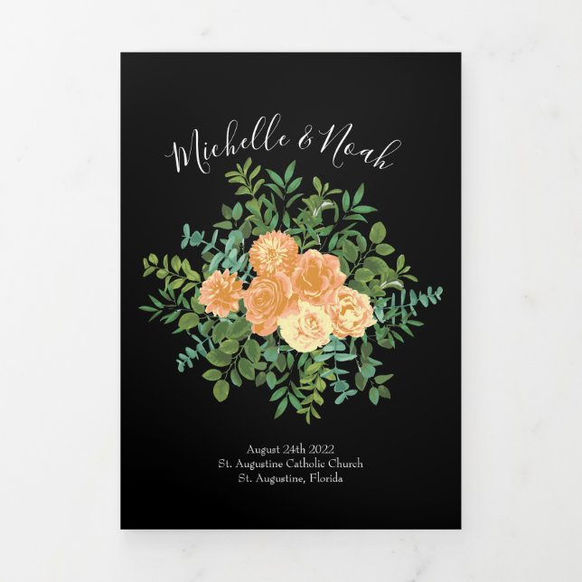 Peach Black Peony Rose Programmes de mariage (Page de couverture)