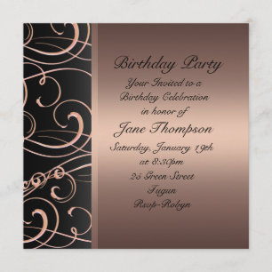 Peach/Black Swirl Seitenrand Birthday Einladung