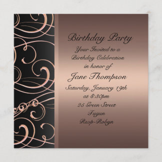 Peach/Black Swirl Seitenrand Birthday Einladung
