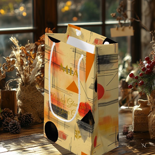 Peach & Black Warm Glow Geometrie zeitgenössische  Kleine Geschenktüte (Von Creator hochgeladen)