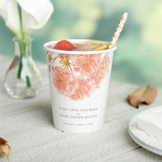 Peach blassom Aquarell Blume Hochzeitscups Pappbecher (In Situ)
