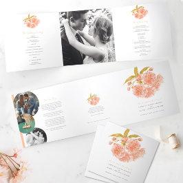 Peach blassom Aquarell Hochzeit Tri-Falten Program Dreifach-gefaltete Programmkarte