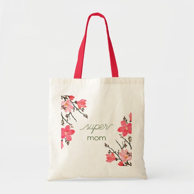 Peach Blossom Aquarelle Mère's Day Sac fourre-tout (Devant)