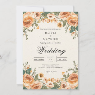 Peach Blossom Blumenrahmen Hochzeit Einladung