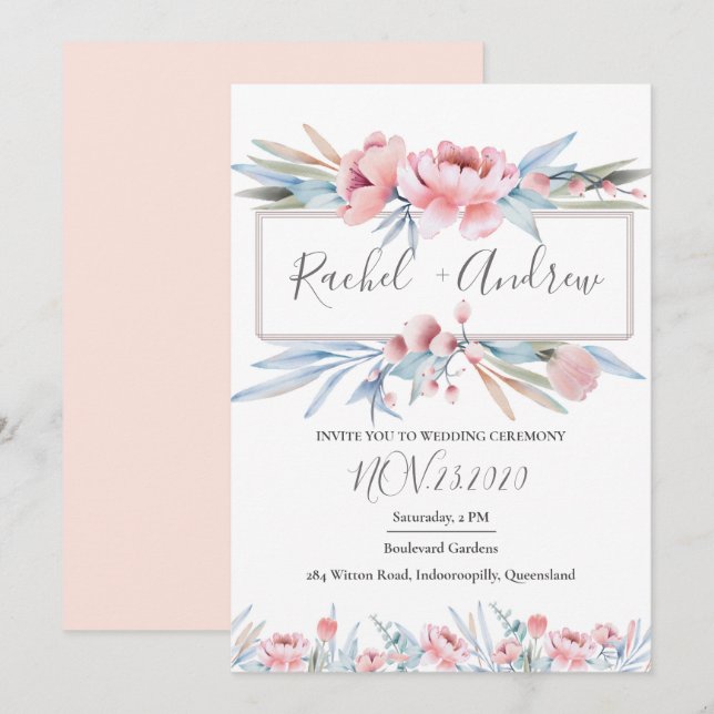 Peach Blossom | Einladung zur Blumenhochzeit (Vorne/Hinten)