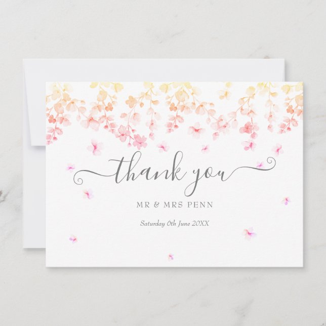 Peach Blossom Floral Wedding Dankeskarte (Vorderseite)